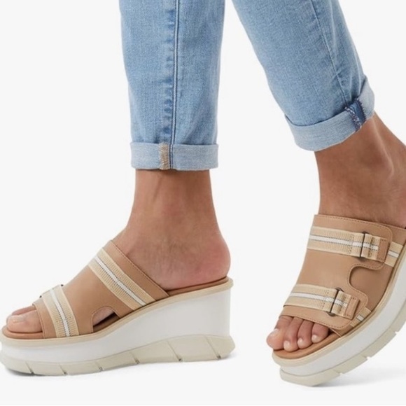 SOREL Joanie III Slide Sandals in Neutral Beige White Platforms Comfort Size 8.5 - Picture 2 of 16